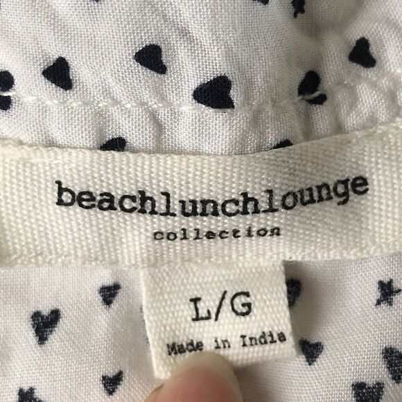 Beach Lunch Lounge White Black Heart Print Sleeveless Button Down Blouse Large - Picture 3 of 11
